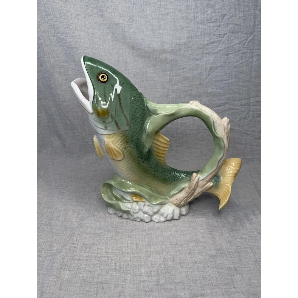 Vintage Lenox Riverwood Fish Pitcher Trout Salmon Bass Catherine McClung